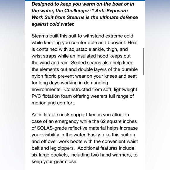 Stearns Challenger Anti-Exposure Suit PFD I580 - Picture 14 of 16